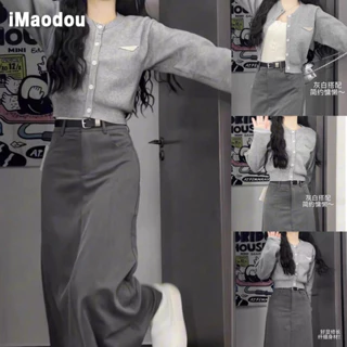 IMAODOU Set Áo Len Dài Tay + Chân Váy Thời Trang Hàn Quốc Cho Nữ