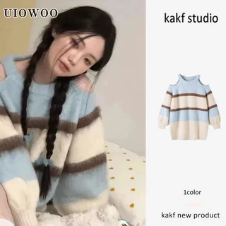 Áo Sweater Dệt Kim Hở Vai Họa Tiết Kẻ Sọc Thời Trang Cho Nữ