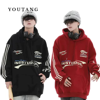 Youtang Áo sweatshirt Có Mũ Họa Tiết LOGO Đua Xe Phong Cách Trung Tính retro Mỹ Mùa Thu