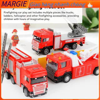 [Hàng Sẵn] 1:50 6 Diecast Xe Cứu Hỏa Bộ Đồ Chơi Kéo Lại Máy Bay Trực Thăng Thang Khẩn Cấp MARGIE