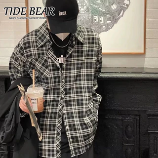 TIDE BEAR Áo Sơ Mi Nam Dài Tay Họa Tiết Caro Cổ Điển Cao Cấp Mới