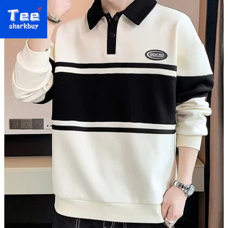 Áo Thun Polo Dài Tay Họa Tiết Kẻ Sọc Màu Sắc Tương Phản Thời Trang Cho Nam Cỡ M-5xl