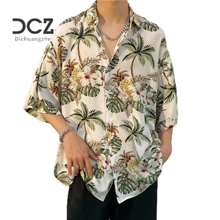 DICHUANGZHE Áo sơ mi Hawaii cặp đôi đi biển nam phong cách retro áo sơ mi cây dừa