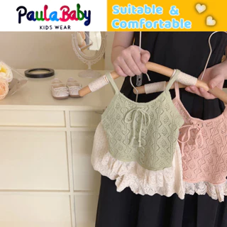 Paulababy Bộ Áo Dệt Kim Hai Dây + Quần Short Thời Trang Kiểu Pháp Dễ Thương Cho Bé Gái