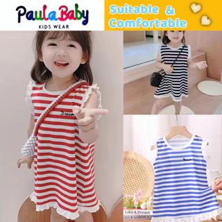 Đầm Paula Baby không tay họa tiết sọc ngang thời trang mùa hè xinh xắn cho bé gái