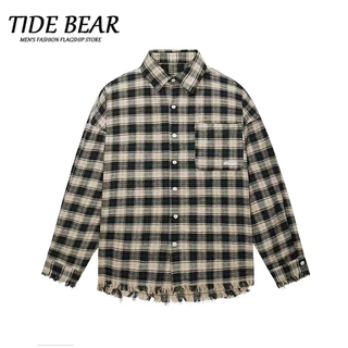 TIDE BEAR Cổ điển Nhật Bản thành phố nam cô gái mùa xuân và mùa thu thời trang lưới Hem len thêu tay áo dài