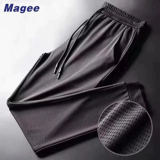 Magee Quần dài nam mới phiên bản Hàn Quốc cổ điển quần lụa băng cao cấp siêu mỏng nhanh khô điều hòa không khí lưới oversize cắt quần legging thể thao