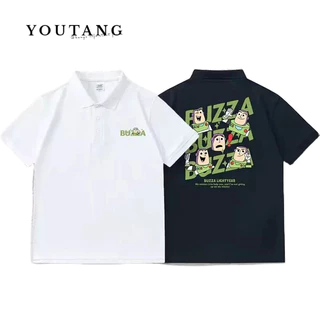 Youtang American retro chữ hoạt hình POLO áo sơ mi mùa hè hợp thời trang thương hiệu ve áo giản dị ngắn tay thời trang mới áo sơ mi POLO