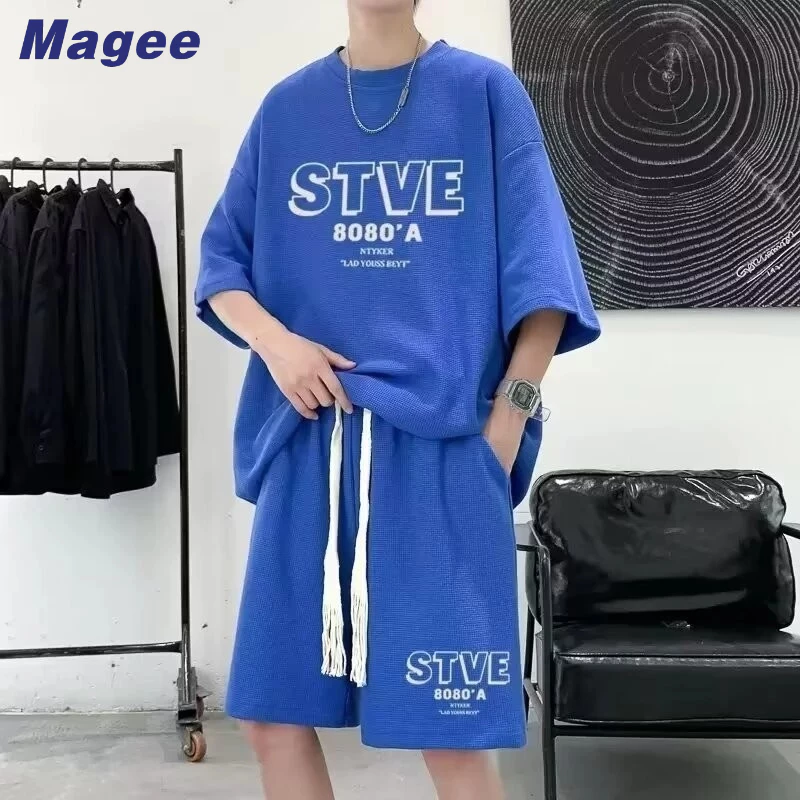 Magee Mới Nam Bộ Hàn Quốc Retro Thường Ngày Sang Trọng Màu Vách Ngăn Bảng Chữ Cái In Hình Rời Áo Phông Hip Hop Cặp Đôi Thời Trang Capris