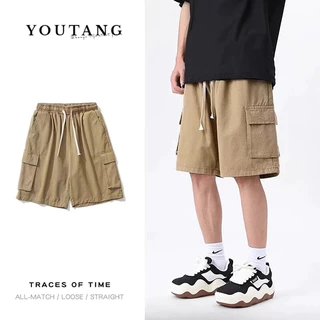 Youtang American retro kaki cotton quần short chở hàng mùa hè quần short phù hợp cho nam và nữ