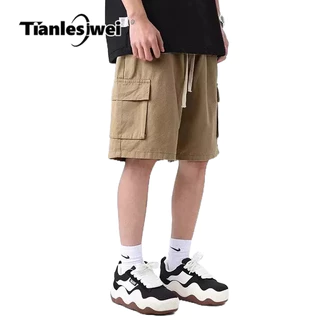 Tianlesiwei Quần short đa năng thông thường mùa hè dành cho nam và nữ, quần short cotton kaki cổ điển của Mỹ