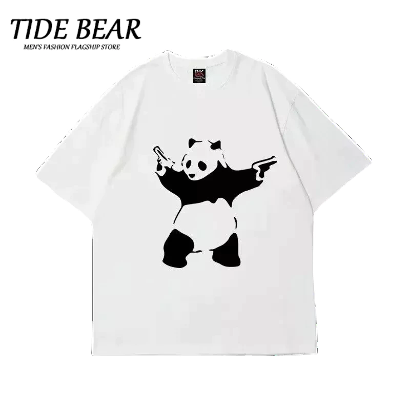 TIDE BEAR Áo thun nam ngắn tay  thời trang và phổ biến của Mỹ dáng rộng thường ngày in hình bình minh chất lượng cao phong cách trung tính phong cách Hồng Kông cổ tròn ngắn tay