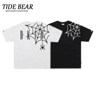 TIDE BEAR Áo thun nam ngắn tay  thời trang và phổ biến của Mỹ dáng rộng thường ngày in hình bình minh chất lượng cao phong cách trung tính phong cách Hồng Kông cổ tròn ngắn tay