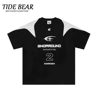 TIDE BEAR Áo thun nam ngắn tay  thời trang và phổ biến của Mỹ dáng rộng thường ngày in hình bình minh chất lượng cao phong cách trung tính phong cách Hồng Kông cổ tròn ngắn tay