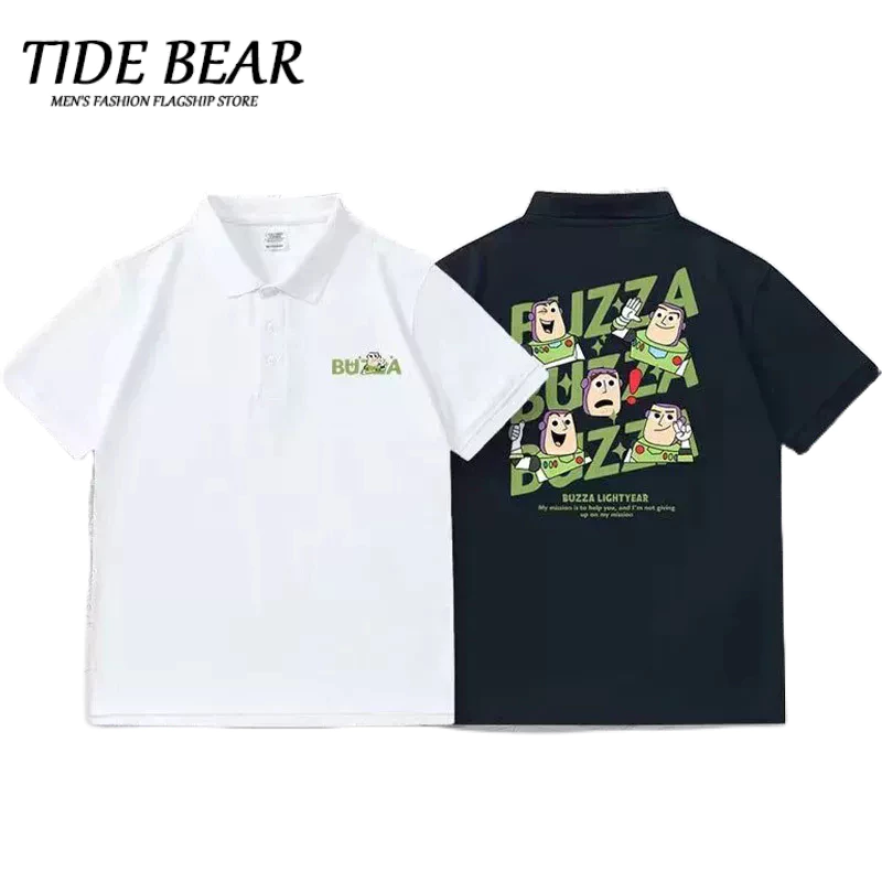 TIDE BEAR Áo thun nam ngắn tay  thời trang và phổ biến của Mỹ dáng rộng thường ngày in hình bình minh chất lượng cao phong cách trung tính phong cách Hồng Kông cổ tròn ngắn tay