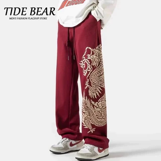 TIDE BEAR Quần Cho Năm Loong Giới Hạn Năm Đời Nam Trung Quốc Mới Quần Áo Nam Phong Cách Trung Hoa Thiết Kế Màu Đỏ Cảm Giác Xuân Thu Hip Hop Quần Ống Rộng