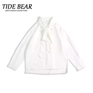 TIDE BEAR Áo sơ mi nam phong cách Hồng Kông phiên bản Hàn Quốc hợp thời trang cặp đôi dáng rộng áo sơ mi dài tay đa năng