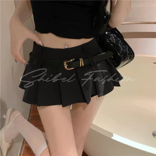 váy ngắn eo cao，Quần culotte xếp li của hot girl，Váy xếp ly đại học