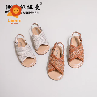 Bé Gái Retro Đeo Chéo Dệt Sandal Mùa Hè 2024 Phong Cách Mới Trẻ Em Đế Mềm Giày Đi Biển Nhỏ Vừa Trẻ Em Xuyên Biên Giới