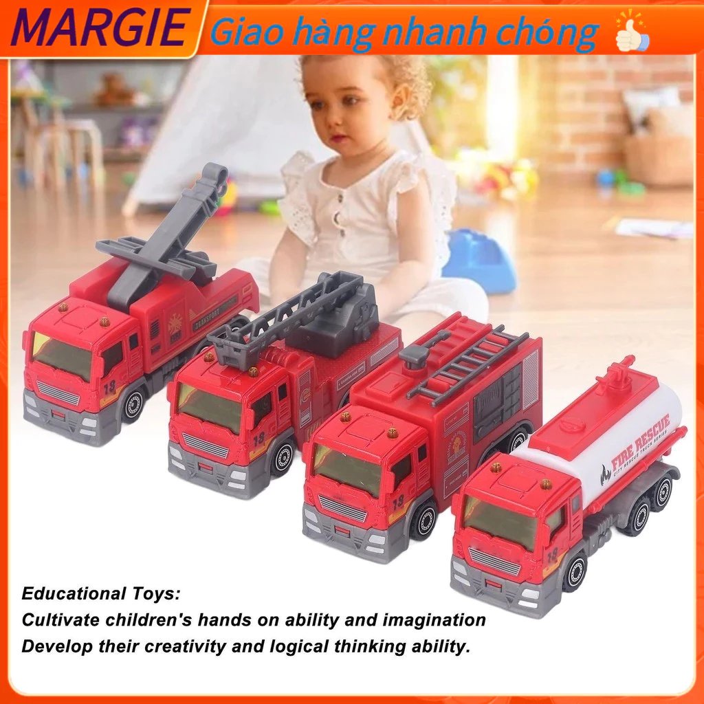 MARGIE 4 Chiếc 1: 32 Bộ Đồ Chơi Xe Cứu Hỏa Mô Phỏng Cao Kéo Lại Giáo Dục Hình Tải Trẻ Em Quà Tặng