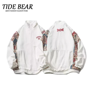 TIDE BEAR Splice đứng cổ áo jacket cho nam giới mùa xuân và mùa thu giải trí thể thao đầu xu hướng lỏng lẻo cho các cặp vợ chồng
