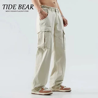 TIDE BEAR Quần lót nam màu trơn hợp thời trang, trẻ trung, hợp thời trang, vừa vặn, quần bảo hộ lao động mới hợp thời trang, quần thường ngày, quần dài eo giữa