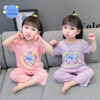 2024 Ice Silk Phong Cách Mỏng Thoáng Khí Bé Gái Homewear Phù Hợp Với 80-140CM Cô Gái Ngôi Sao Dễ Thương Dailu Bộ Đồ Ngủ Hai Mảnh Phù Hợp Với