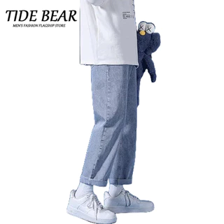 TIDE BEAR Quần jean nam ống suông rộng , quần bò nam mầu xám đen dáng baggy hottrend hàn quốc