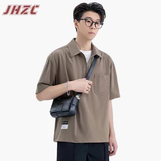 Jhzc Áo Sơ Mi Polo Nam Mùa Hè Nhật Bản retro Thời Trang Đơn Giản Ánh Sáng Trưởng Thành Phong Cách Nửa Dây Kéo Thiết Kế Rời Áo Sơ Mi Polo Tay Ngắn