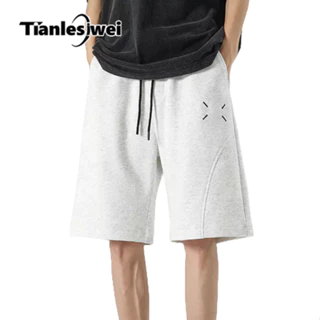 Tianlesiwei American high street dáng rộng giản dị đa năng quần short mỏng mùa hè màu trắng hoa xám quần short thể thao đơn giản