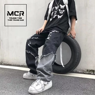 MCR Mỹ ins Đường Phố Frayed Khâu Quần Jean Nam Rời Thẳng Ống Rộng Quần Dạo Phố Cao Tầng Quần Dài