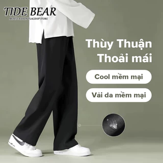 TIDE BEAR Quần nam ống rộng màu trơn bằng thun lạnh thời trang hè Hàn Quốc