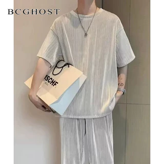 BCGHOST nhật bản vintage Bộ quần dài tay ngắn bằng lụa băng mùa hè dành cho nam cỡ lớn Bộ hai mảnh mát mẻ và cao cấp dành cho thể thao trung niên và thanh niên