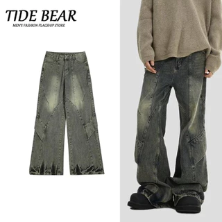 TIDE BEAR Quần bò ăn xin rách, quần bò nam mùa hè rộng thùng thình, quần đùi rộng thùng thình, quần lau sàn, đường phố Mỹ.