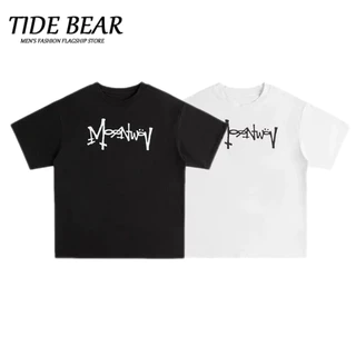 TIDE BEAR Mỹ Triều thương hiệu vintage Vintage nước rửa graffiti ngắn tay áo t-shirt nam mùa hè lỏng lẻo cặp vợ chồng nửa tay áo