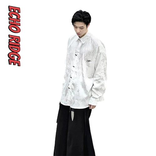 Quần áo nam Trung Quốc mới phong cách Trung Quốc rồng họa tiết áo sơ mi jacquard phiên bản cải tiến Đường phù hợp với nút áo sơ mi giản dị