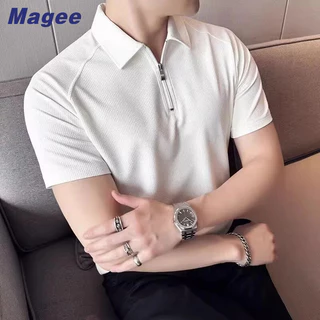 Magee Áo Sơ Mi POLO Nam Mới Phiên Bản Hàn Quốc Retro Cổ Cao Cấp Màu Trơn Waffle Nửa Dây Kéo Thiết Kế Phong Cách Rộng Và Trưởng Thành Cặp Đôi Thời Trang Nửa Tay Áo