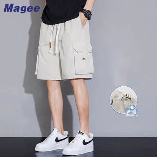 Magee Quần Short Nam Mới Phiên Bản Hàn Quốc Retro Cổ Cao Cấp Màu Dây Rút Túi Lớn Thể Thao Rời Mỏng Oversize Thanh Niên Cặp Đôi Thời Trang Bảo Hộ Lao Động Capris