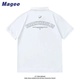 Magee Mới Áo Sơ Mi Polo Nam Phiên Bản Hàn Quốc Retro Cổ Cao Cấp Màu Trơn Họa Tiết In Hình Thiết Kế Cảm Thấy Rời Công Sở Cặp Đôi Thời Trang Cổ Polo Tay Ngắn