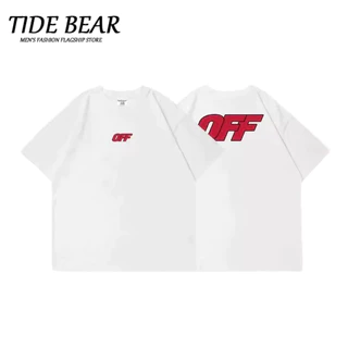 TIDE BEAR Áo thun cổ tròn in chữ đường phố Châu Âu và Mỹ dành cho nam tay ngắn, thương hiệu hợp thời trang, dáng rộng vừa vặn, áo cặp đôi cotton nguyên chất nặng