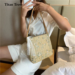 Titan Trove Túi đeo vai nữ dệt ren cỏ Túi xách đi lại dung tích cao thời trang