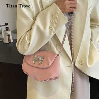 Titan Trove Túi đeo vai nữ thiết kế thích hợp Túi đeo chéo mini tối giản chuỗi nơ