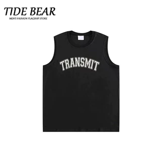 TIDE BEAR  Mùa hè thiết lập Vintage in không tay cho nam giới và phụ nữ thể thao lỏng lẻo tập thể dục Breathable Workwear Sweat Vest