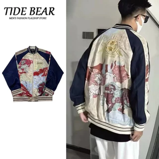 TIDE BEAR Áo khoác thể thao dài tay phong cách retro Mỹ, phù hợp cho cả nam và nữ