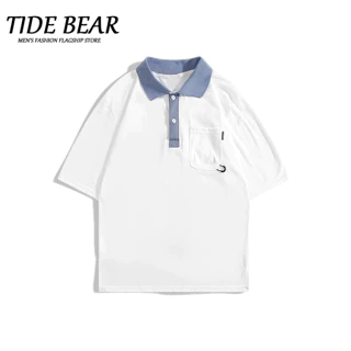 TIDE BEAR Nam Mùa Hè Mới Bông Tai Kẹp Hàng Ngày Thanh Niên In Hình Phổ Biến Áo Sơ Mi Lười POLO Lười