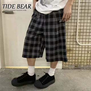 TIDE BEAR Quần Short Phong Cách Hàn Quốc Đường Phố Phong Cách Mới Retro Kẻ Sọc Nam Nữ Phù Hợp Với Hợp Thời Trang Rời Cắt Rộng-Le