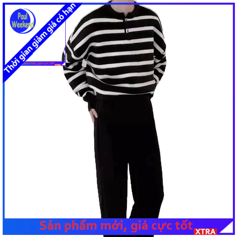 Hàng Mới Về Mới Áo sweater Dệt Kim Dáng Rộng In Họa Tiết Kẻ Sọc Kiểu retro Thời Trang Thu Đông Cho Nam