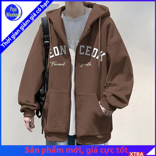 PAULWEEKEND Áo Khoác Hoodie Lót Nhung Dáng Rộng Thời Trang Xuân Thu Cho Nam