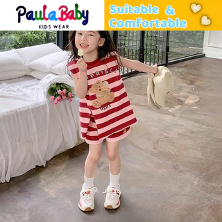 Paulababy Bộ trang phục sọc mùa hè cho bé gái 2024 - Thời trang Hàn Quốc