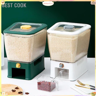 Best cook Hộp đựng gạo trong suốt 11kg Bấm nút bấm cơm kín Thùng thực phẩm khô cho nhà bếp gia đình